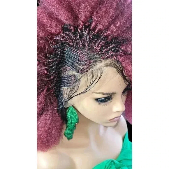 "Braided Wigs - 100% Handcrafted, Short Afro Style, Vibrant Red Color, NWT - Picture 9 of 15